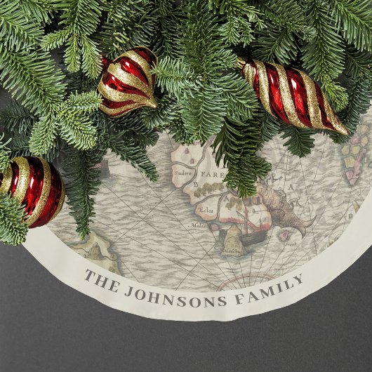 ヴィンテージマップファミリークリスマス ブラッシュドポリエステルツリースカート