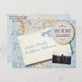 ヴィンテージマップフォトウェディング日付の保存 案内ポストカード (正面/裏面)