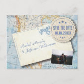 ヴィンテージマップフォトウェディング日付の保存 案内ポストカード (正面)