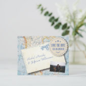 ヴィンテージマップフォトウェディング日付の保存 案内ポストカード (スタンド正面)