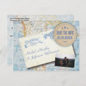 ヴィンテージマップフォトウェディング日付の保存 案内ポストカード (正面/裏面)