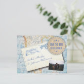 ヴィンテージマップフォトウェディング日付の保存 案内ポストカード (スタンド正面)