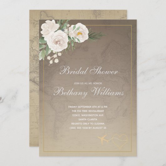 ヴィンテージマップフローラブライダルシャワーの招待 招待状 (正面/裏面)