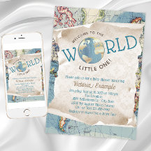 ヴィンテージマップベビーシャワー招待状