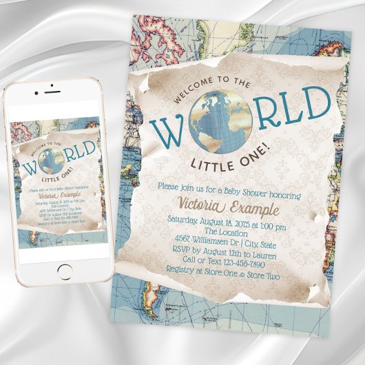 ヴィンテージマップベビーシャワー招待状 招待状