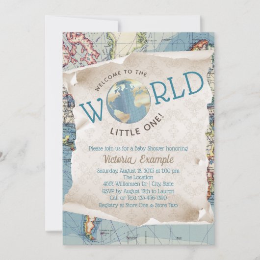 ヴィンテージマップベビーシャワー招待状 招待状 (正面)