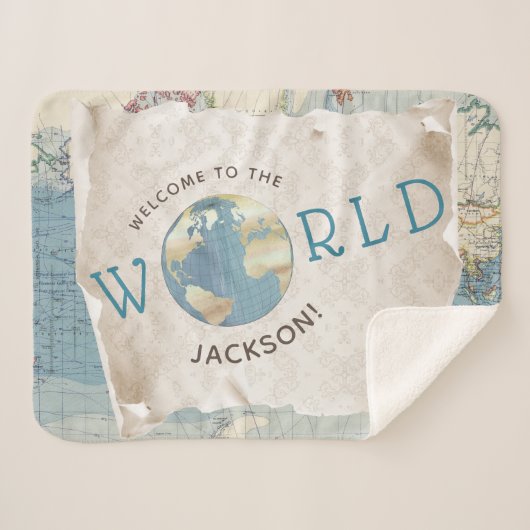 ヴィンテージマップベビーブランケット シェルパブランケット (正面(横))