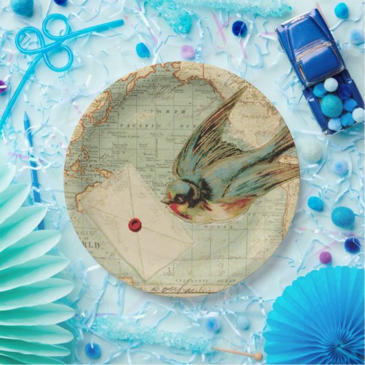 ヴィンテージマップ上に文字を含むアンティーク ペーパープレート (パーティー)