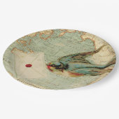 ヴィンテージマップ上に文字を含むアンティーク ペーパープレート (アングル)