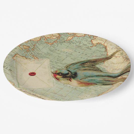 ヴィンテージマップ上に文字を含むアンティーク ペーパープレート (アングル)