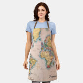 ヴィンテージマップ世界アトラスパーソナライズされたエプロン エプロン (着用した状態)