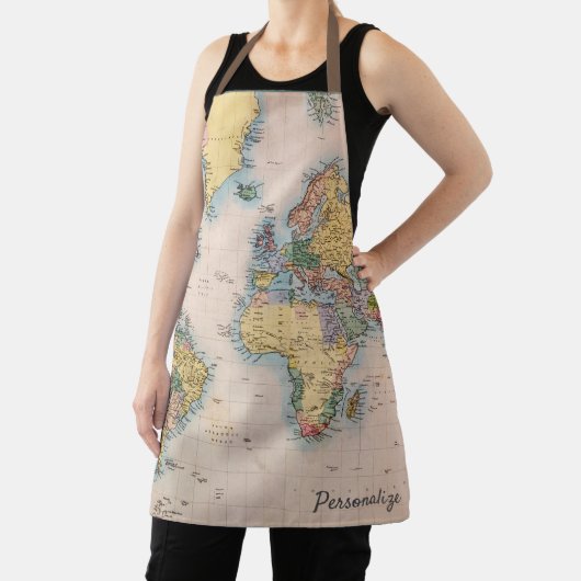 ヴィンテージマップ世界アトラスパーソナライズされたエプロン エプロン (インサイチュ)