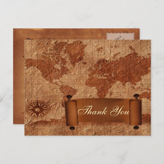 ヴィンテージマップ先ウェディングカサンキューード ポストカード (正面/裏面)