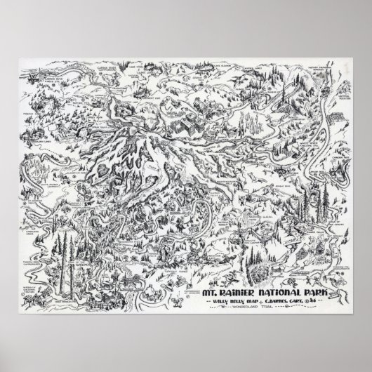 ヴィンテージマップ山レイニエ絵旅行 ポスター (正面)