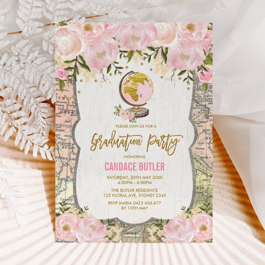ヴィンテージマップ旅行フローラアドベンチャー卒業 招待状
