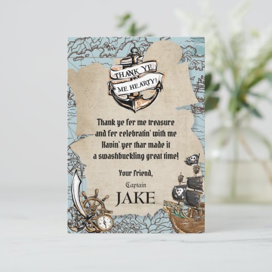 ヴィンテージマップ海賊の宝の誕生日パーティーボーイ サンキューカード (スタンド正面)