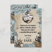 ヴィンテージマップ海賊の宝の誕生日パーティーボーイ サンキューカード (正面/裏面)