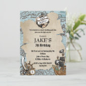 ヴィンテージマップ海賊誕生日パーティオールドスクロール 招待状 (スタンド正面)