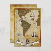 ヴィンテージマップ海賊誕生日パーティーRSVPカード 出欠カード (正面/裏面)