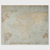 ヴィンテージマップ淡い色のブルーデコップクラフト ラッピングペーパー (フラット)