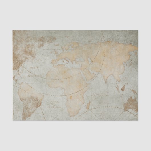 ヴィンテージマップ淡い色のブルーデコップクラフト 薄葉紙 (正面)
