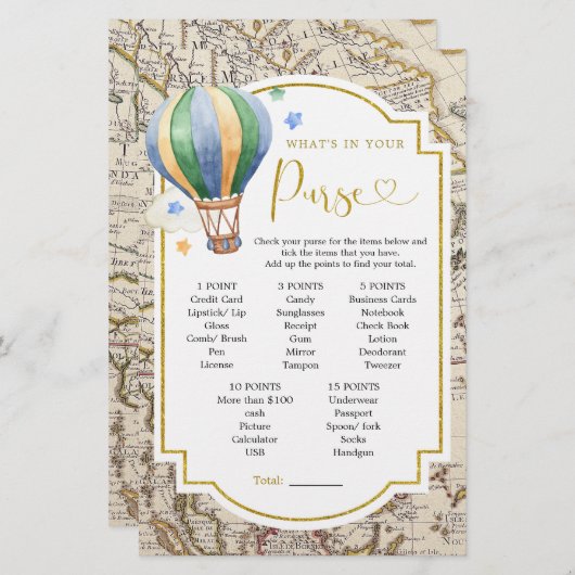 ヴィンテージマップ熱気球あなたの財布の中の何 (正面/裏面)