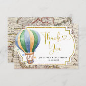 ヴィンテージマップ熱気球アドベンチャーベビーシャワー サンキューカード (正面/裏面)