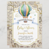 ヴィンテージマップ熱気球アドベンチャーベビーシャワー 招待状 (正面/裏面)