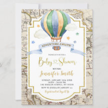 ヴィンテージマップ熱気球アドベンチャーベビーシャワー