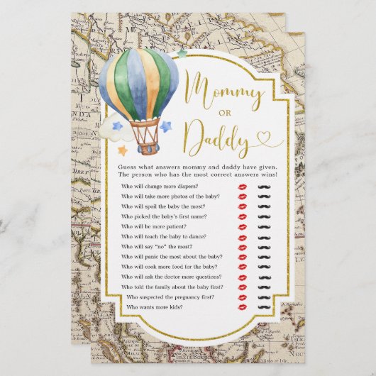 ヴィンテージマップ熱気球シャワーママまたはパパ (正面/裏面)