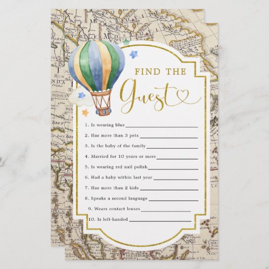 ヴィンテージマップ熱気球シャワー客を見つける (正面/裏面)