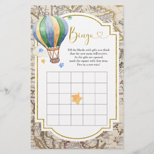 ヴィンテージマップ熱気球ベビーシャワービンゴ (正面)