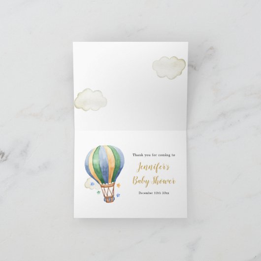 ヴィンテージマップ熱気球ベビーシャワー折り畳み サンキューカード (内部)