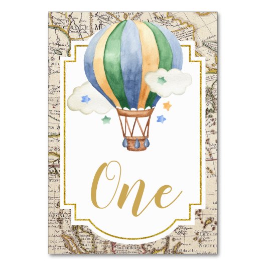 ヴィンテージマップ熱気球ベビーシャワー テーブルナンバー (正面)