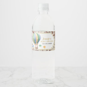 ヴィンテージマップ熱気球ベビーシャワー ペットボトルラベル