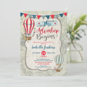 ヴィンテージマップ熱気球ボーイベビーシャワー 招待状 (スタンド正面)