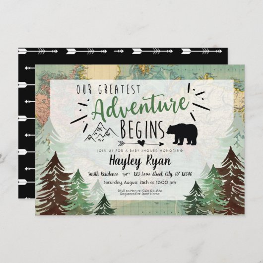 ヴィンテージマップ男の赤ちゃんもっとも偉大Our Adventure 招待状 (正面/裏面)