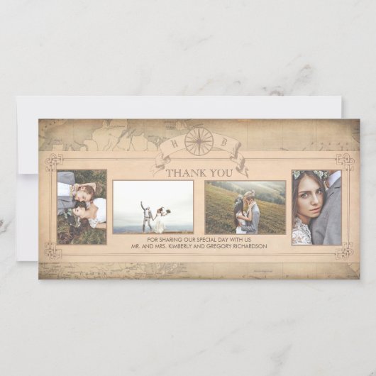 ヴィンテージマップ結婚オールド サンキューカード (正面)