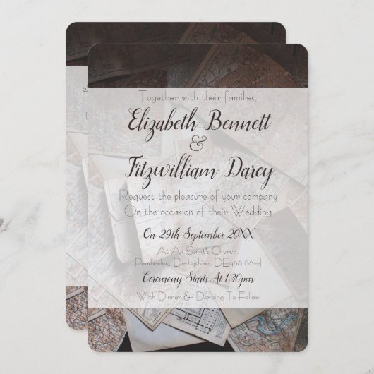 ヴィンテージマップ結婚式招待状 招待状 (正面/裏面)