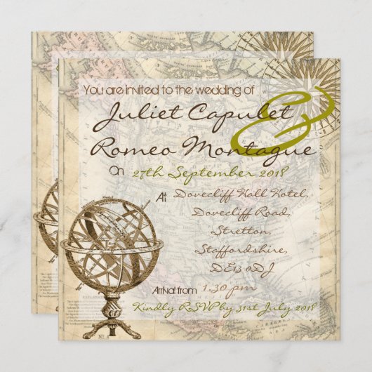 ヴィンテージマップ結婚式招待状 招待状 (正面/裏面)