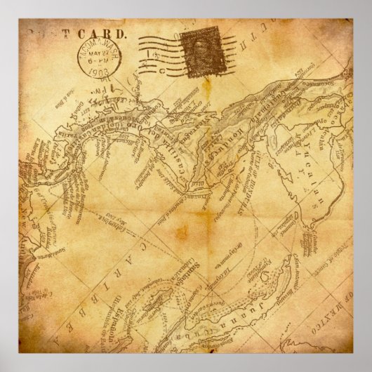 ヴィンテージマップ背景紙 ポスター (正面)