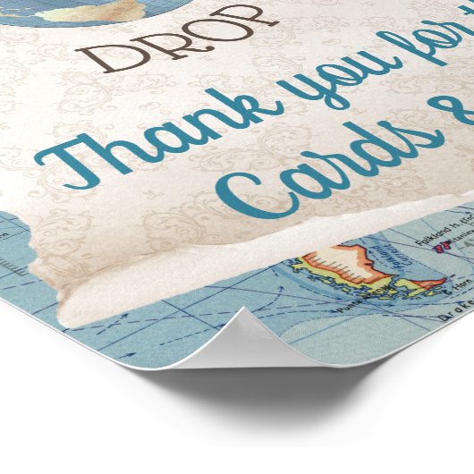 ヴィンテージマップ赤ちゃんシャワーカードギフトテーブルサイン ポスター (角)