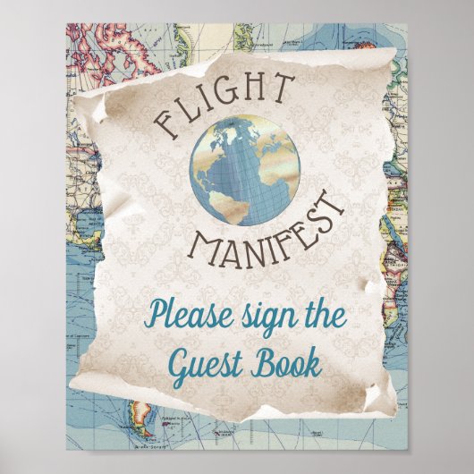 ヴィンテージマップ赤ちゃんシャワーゲストブックテーブルサイン ポスター (正面)
