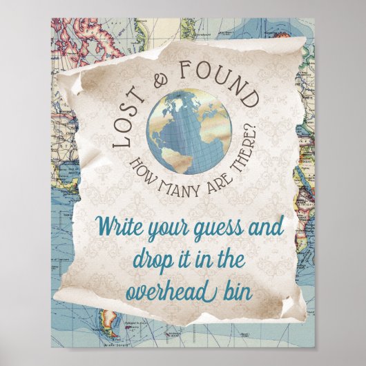 ヴィンテージマップ赤ちゃんシャワー推理ゲーム ポスター (正面)