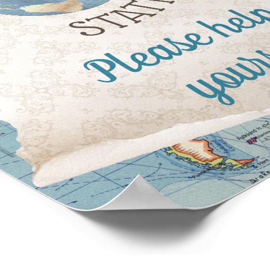 ヴィンテージマップ赤ちゃんシャワー飲み物テーブルの看板 ポスター (角)