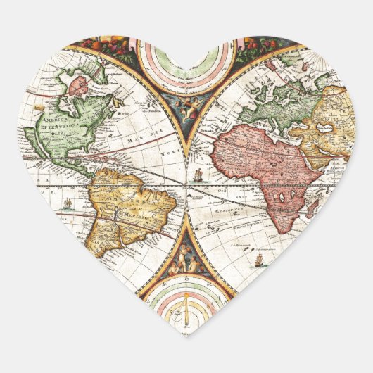 ヴィンテージマップ2半球アンティークレアアート ハートシール (正面)