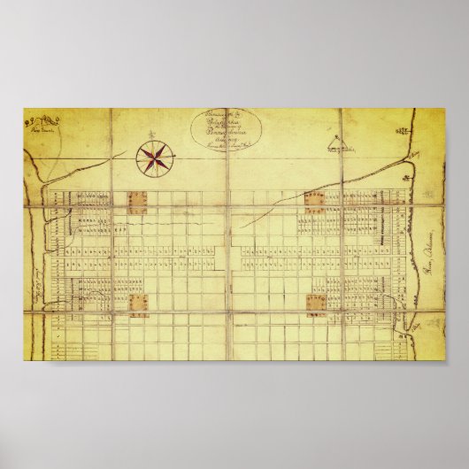 ヴィンテージマップ、オリジナルレイアウト – フィラデルフィア(1682) ポスター (正面)