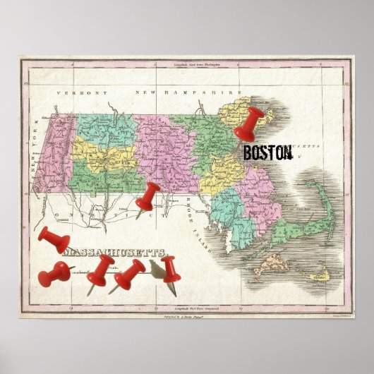 ヴィンテージマップ（1827年）マップマーカー ポスター (正面)