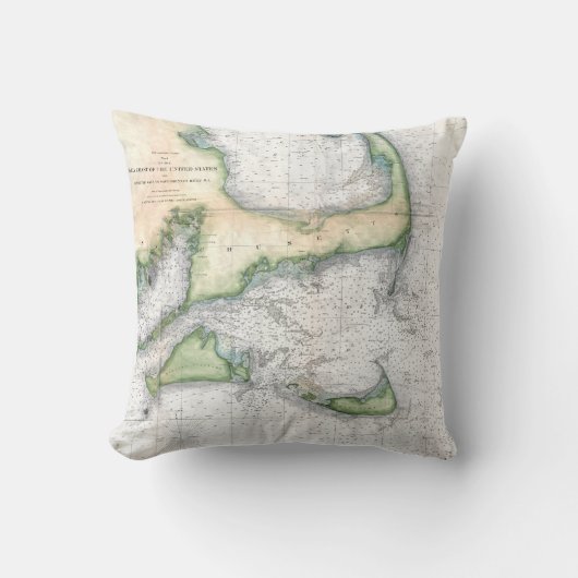 ヴィンテージマップCape Cod, Nantucket Martha's Vineyard クッション (正面)