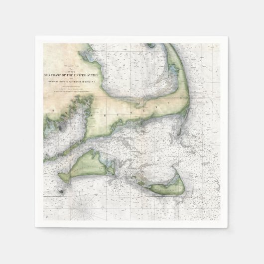 ヴィンテージマップCape Cod, Nantucket Martha's Vineyard スタンダードカクテルナプキン (正面)